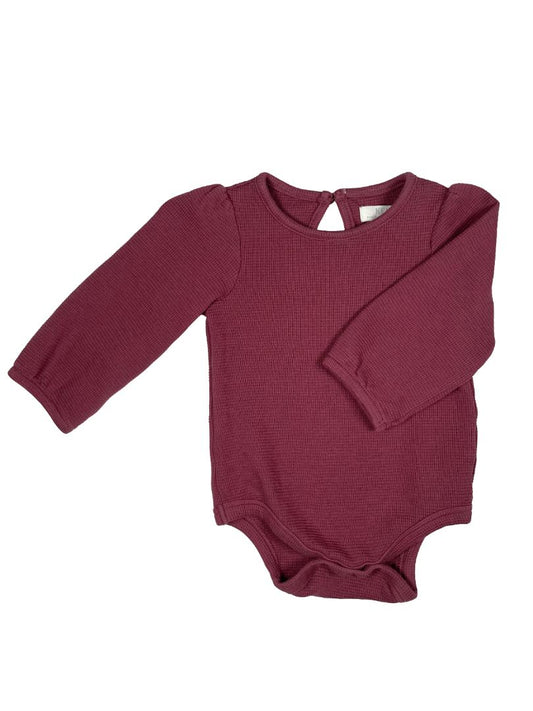 6-12 mo, KENDI, Purple, Long-sleeve bodysuit, waffle-knit organic cotton