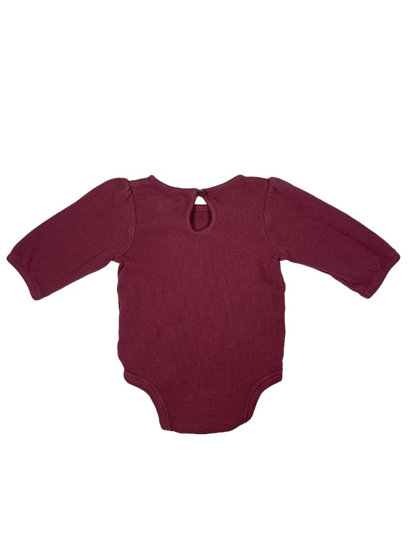 6-12 mo, KENDI, Purple, Long-sleeve bodysuit, waffle-knit organic cotton