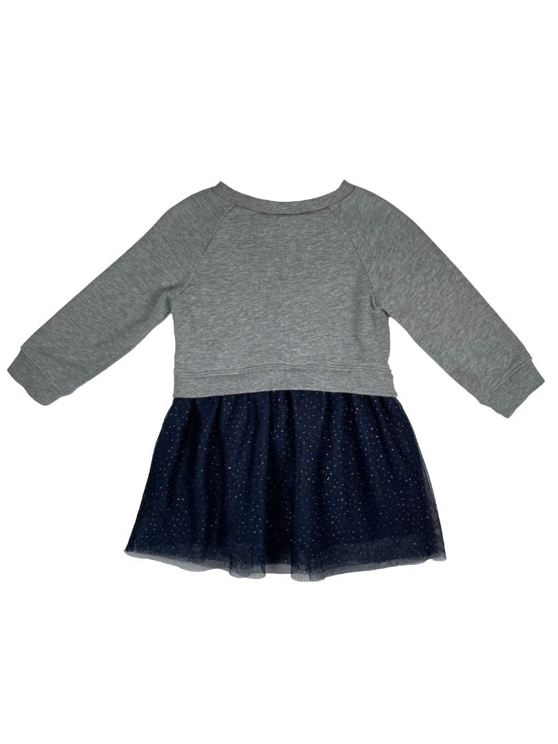 18-24 mo, babyGap, Grey, Sweatshirt-top Mickey & Minnie dress w/ navy & silver polka-dot tulle skirt