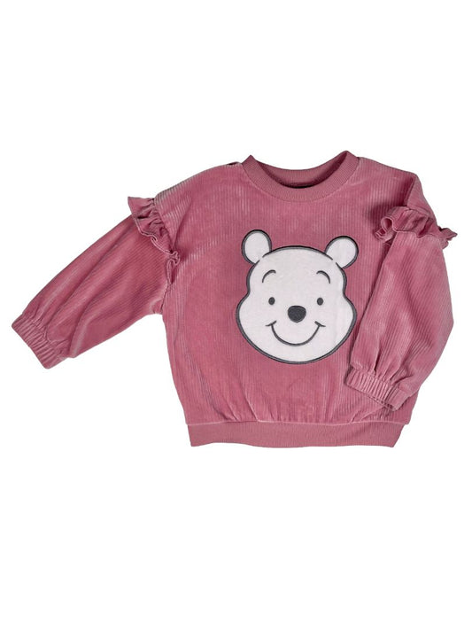 2/2T, Disney, Pink, Winnie the Pooh ribbed velour pullover sweatshirt, ruffles at shoulders