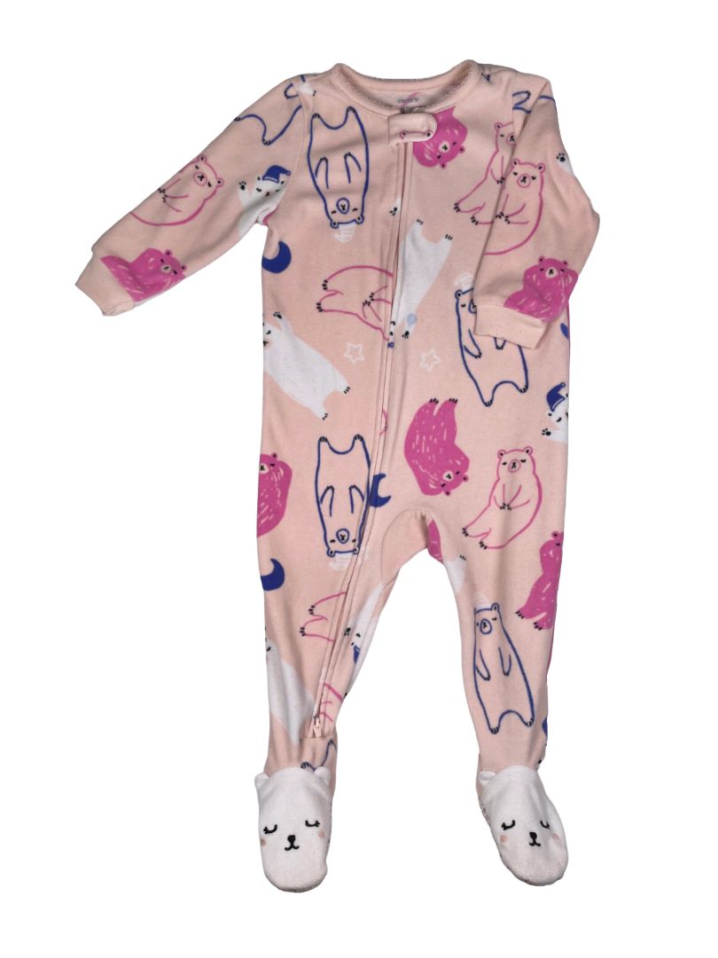 18 mo, Carter's, Pink, Fleece sleepy bear 2-way zip footed Sleep & Play