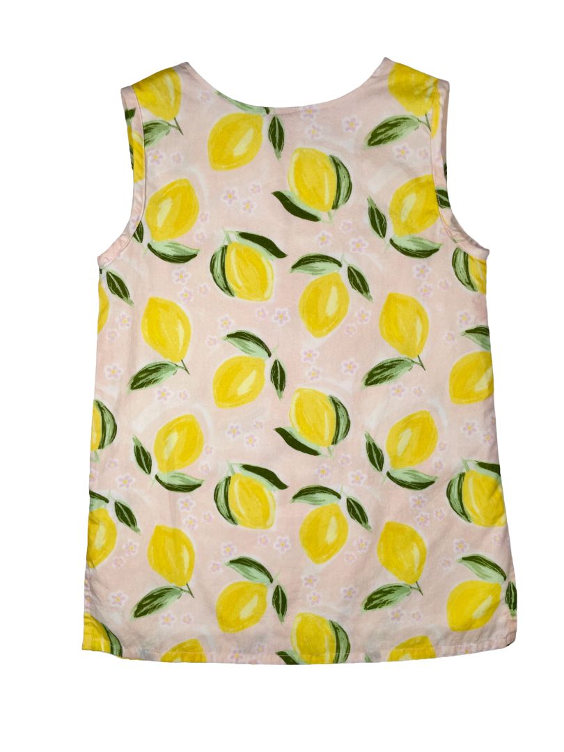 3/3T, Petit Peony, Pink, Sleeveless lemon & floral print dress, pink tassels, lined