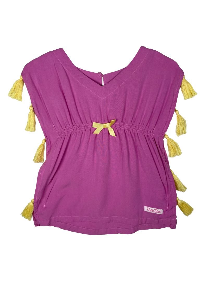 0-12 mo, Ruffle Butts, Purple, Kaftan dress w/ yellow tassels