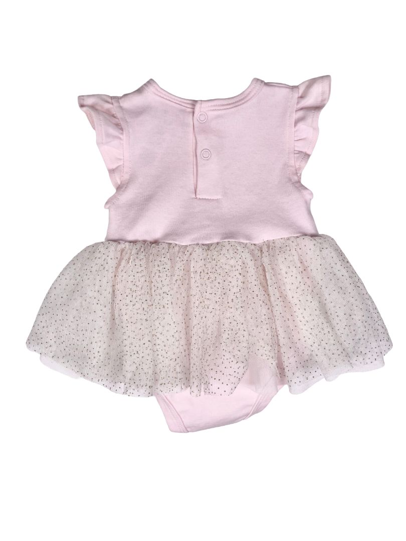 6-9 mo, Nicole Miller, Pink, "Home Grown" short-sleeve bodysuit w/ golden polka dot tulle skirt