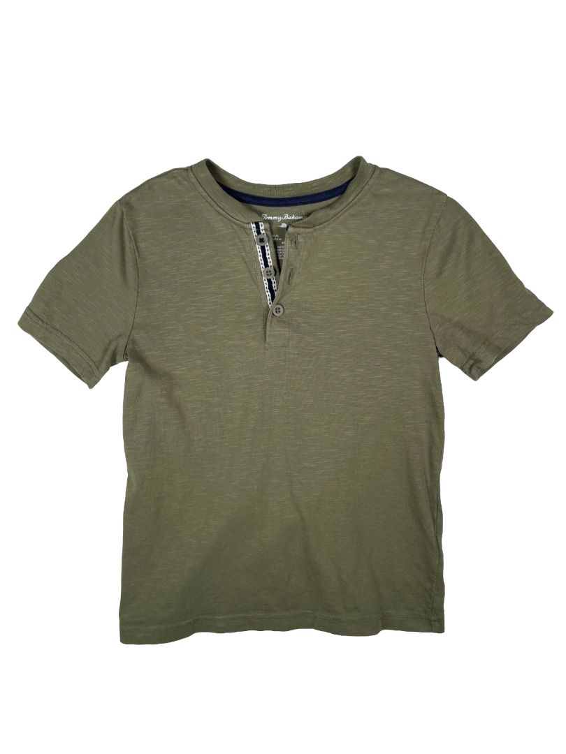 5-6, Tommy Bahama, Green, Short-sleeve henley t-shirt, navy trim