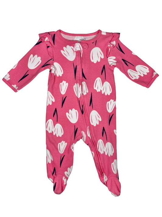 6 mo, Carter's, Pink, Tulip print long-sleeve footed coverall