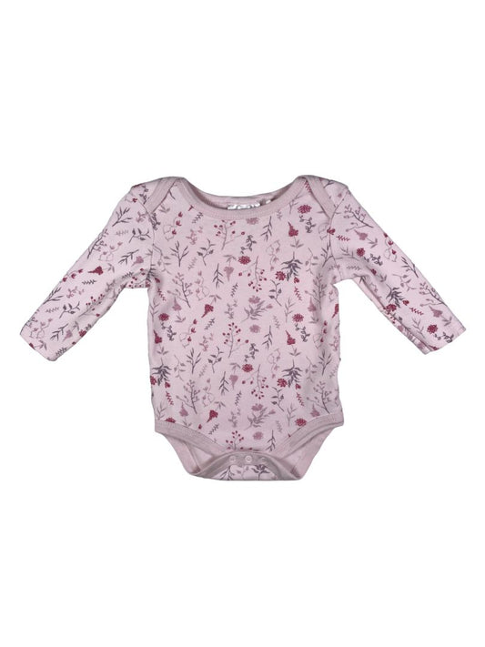 3-6 mo, Très Beau et Belle, Pink, Pima cotton flower/branch print long-sleeve bodysuit