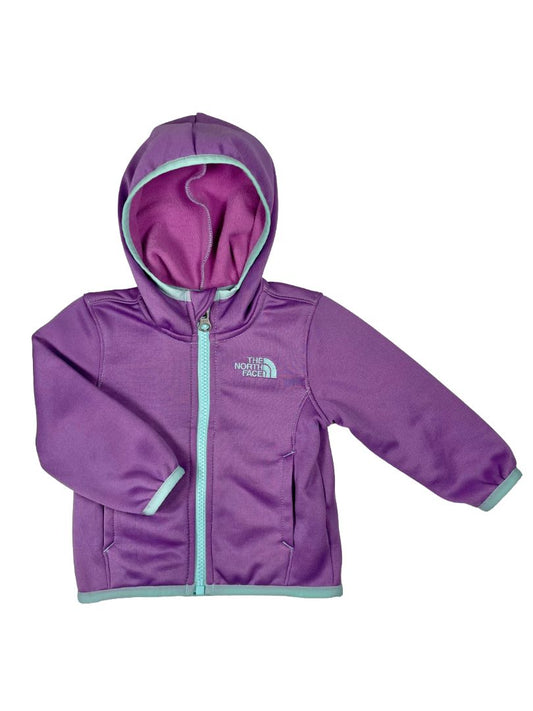 3-6 mo, The North Face, Purple, Hooded zip-up track jacket, aqua zipper & trim
