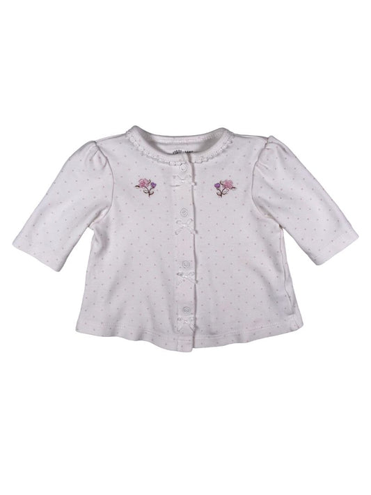 Newborn, Little Me, White, Pink polka dot snap-up long-sleeve shirt/layer w/ bows & embroidered flowers