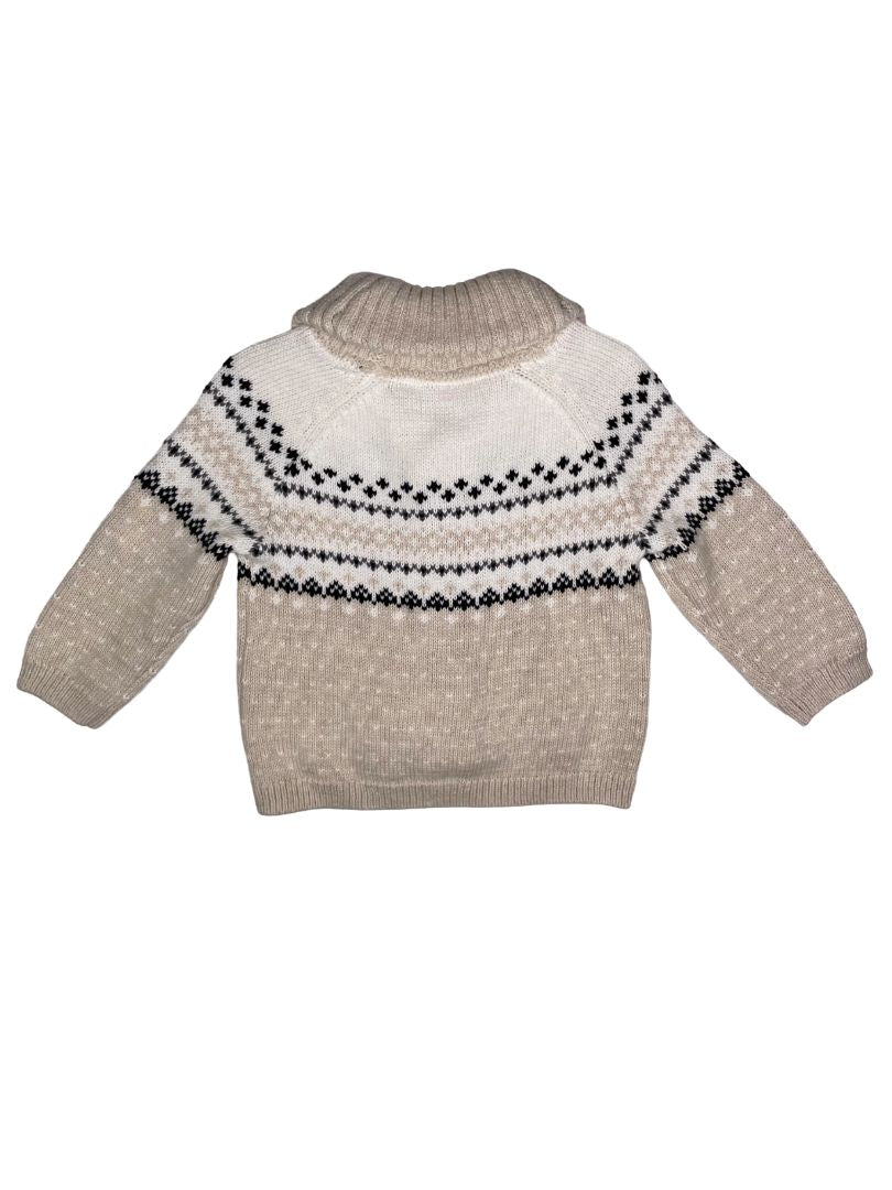 3-6 mo, Janie and Jack, Cream, New w/ tags - Fair Isle button-up shawl collar cardigan