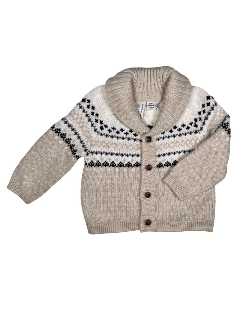 3-6 mo, Janie and Jack, Cream, New w/ tags - Fair Isle button-up shawl collar cardigan