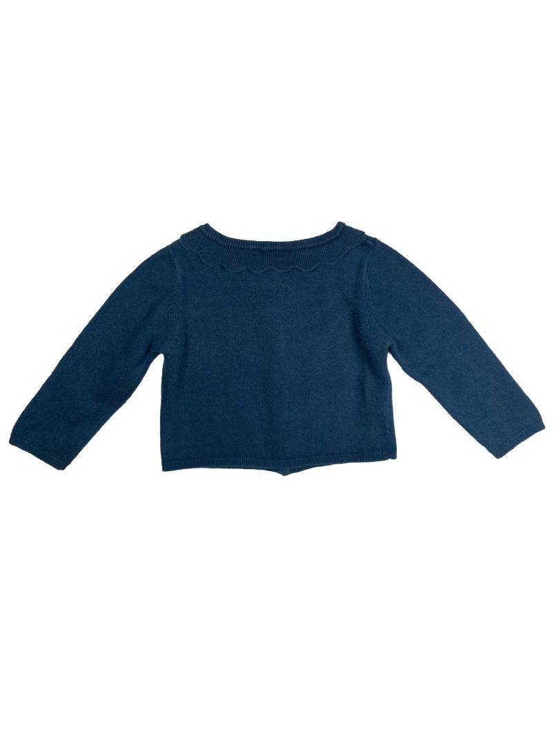 12 mo, Jacadi, Blue, Scallop collar button-up cardigan