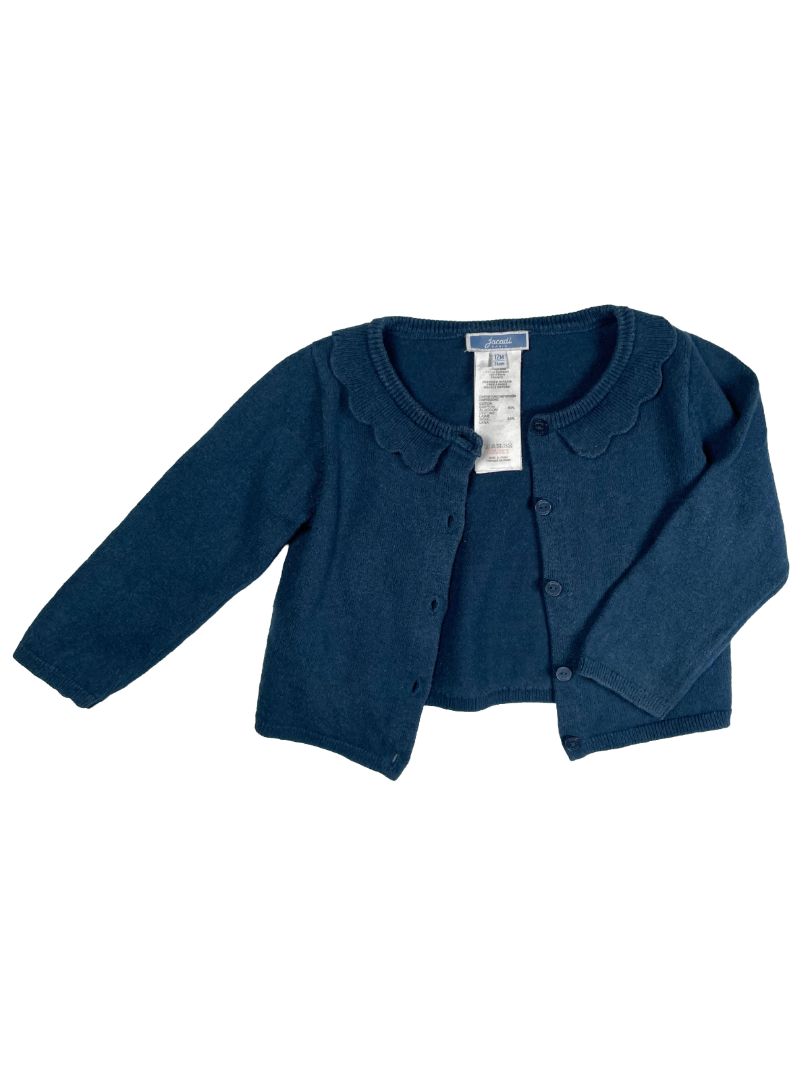 12 mo, Jacadi, Blue, Scallop collar button-up cardigan