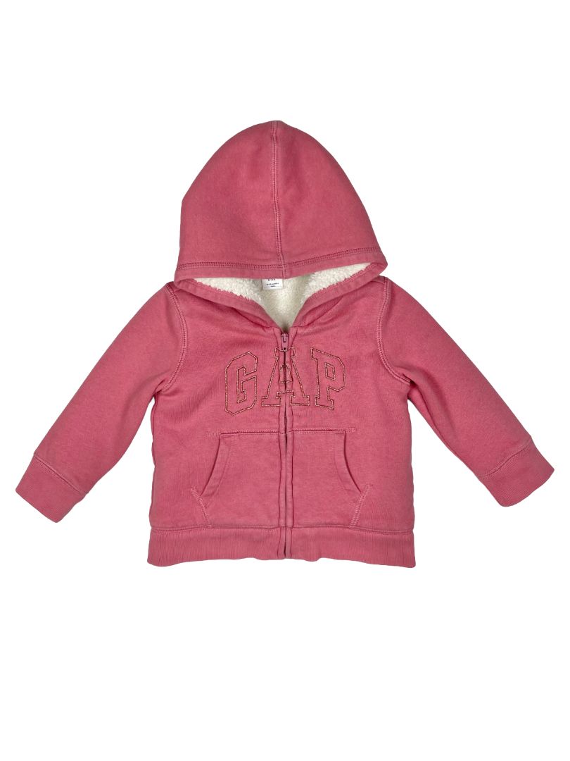 6-12 mo, babyGap, Pink, Shearling-lined zip-up sparkly logo hoodie