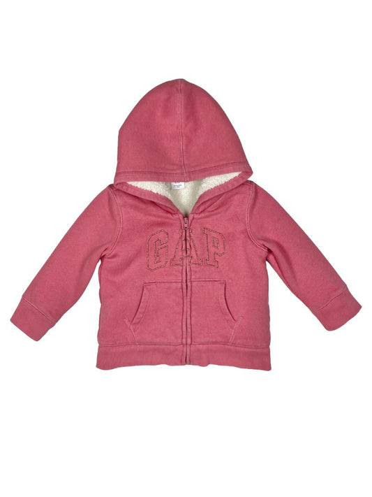 6-12 mo, babyGap, Pink, Shearling-lined zip-up sparkly logo hoodie