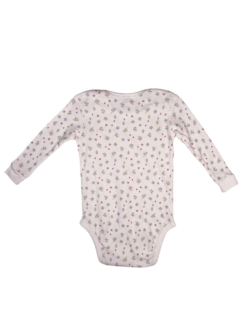 12-18 mo, Uniqlo, White, Small squirrel & floral print long-sleeve bodysuit
