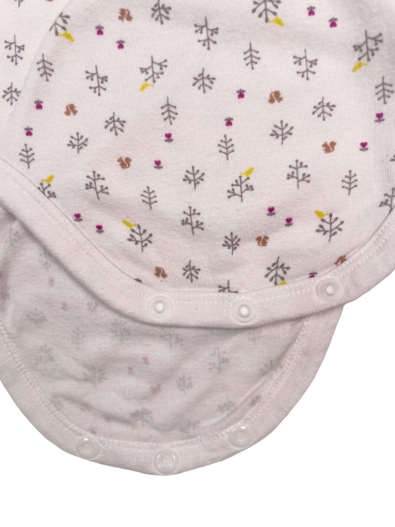12-18 mo, Uniqlo, White, Small squirrel & floral print long-sleeve bodysuit