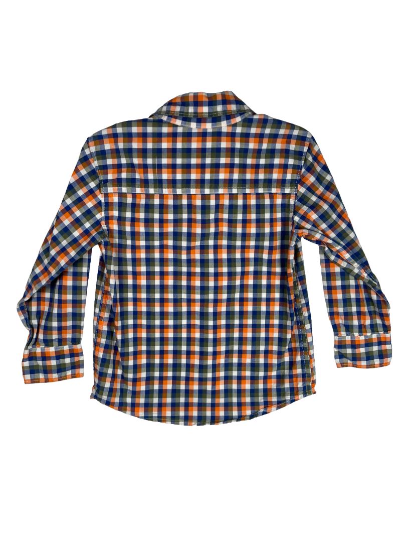 3/3T, Carter's, Orange, Blue/green/white gingham button-up shirt