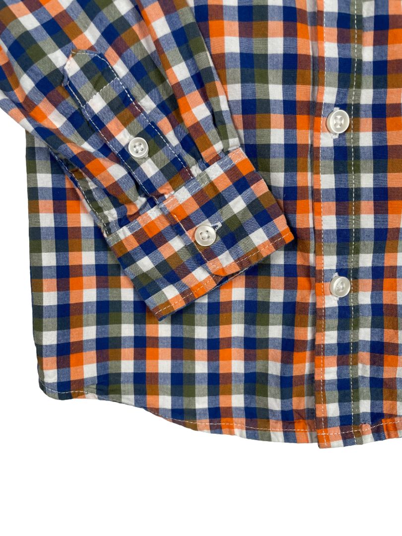 3/3T, Carter's, Orange, Blue/green/white gingham button-up shirt