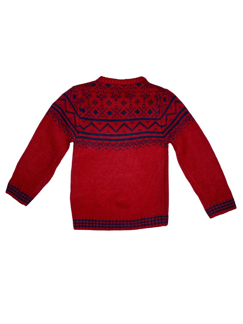 24 mo, Mayoral, Red, Jacquard sweater, blue pattern, buttons at shoulder