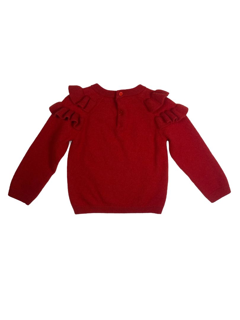 4/4T, Jacadi, Red, Wool & cashmere mix sweater, ruffles at shoulders