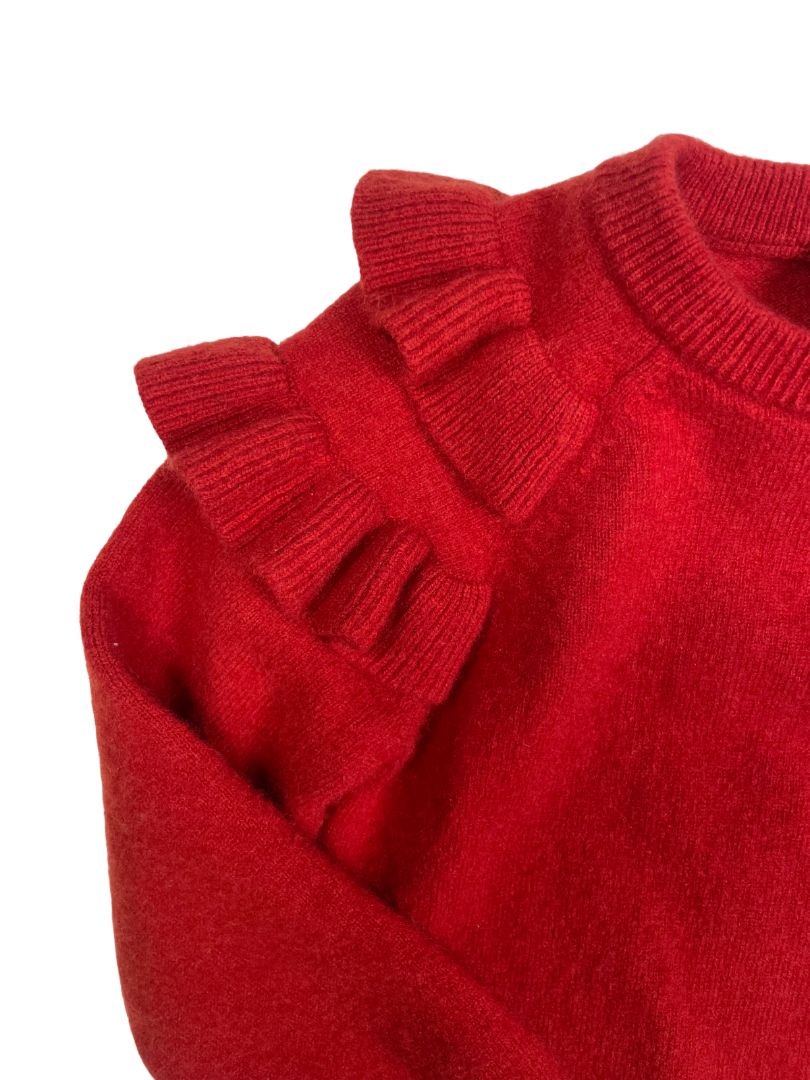 4/4T, Jacadi, Red, Wool & cashmere mix sweater, ruffles at shoulders