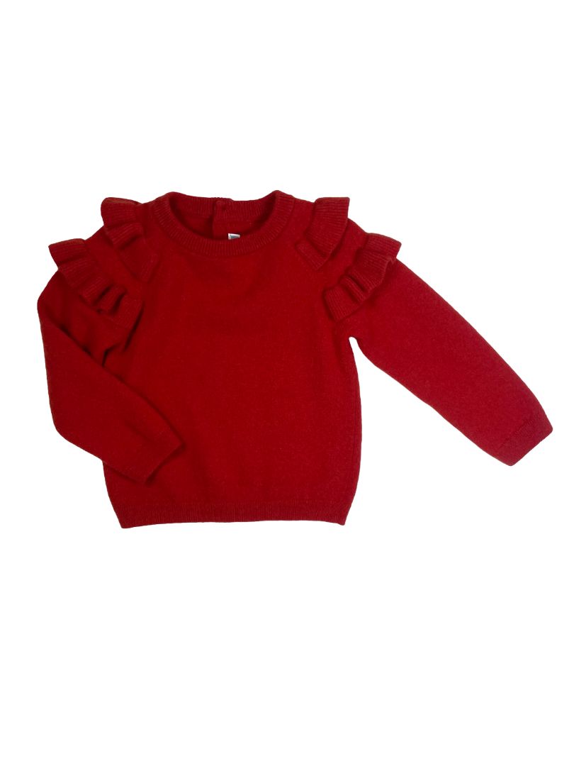 4/4T, Jacadi, Red, Wool & cashmere mix sweater, ruffles at shoulders