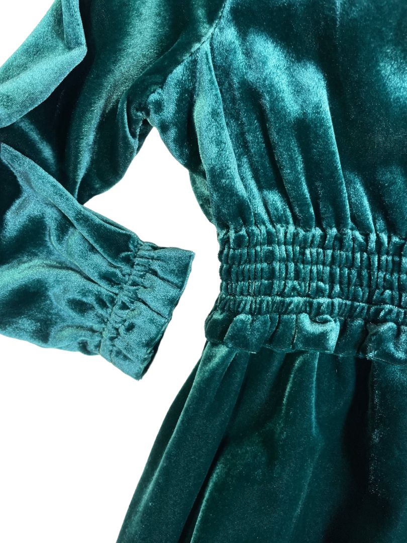 6, J.Crew Crewcuts, Green, Velvet long-sleeve dress, smocked elastic waist