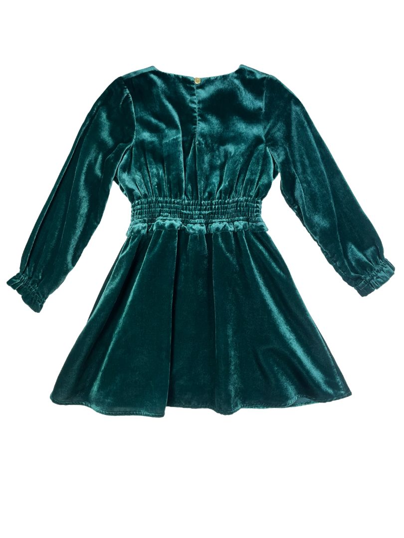 6, J.Crew Crewcuts, Green, Velvet long-sleeve dress, smocked elastic waist