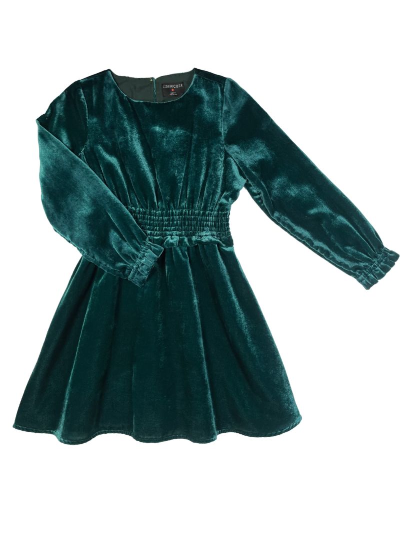 6, J.Crew Crewcuts, Green, Velvet long-sleeve dress, smocked elastic waist