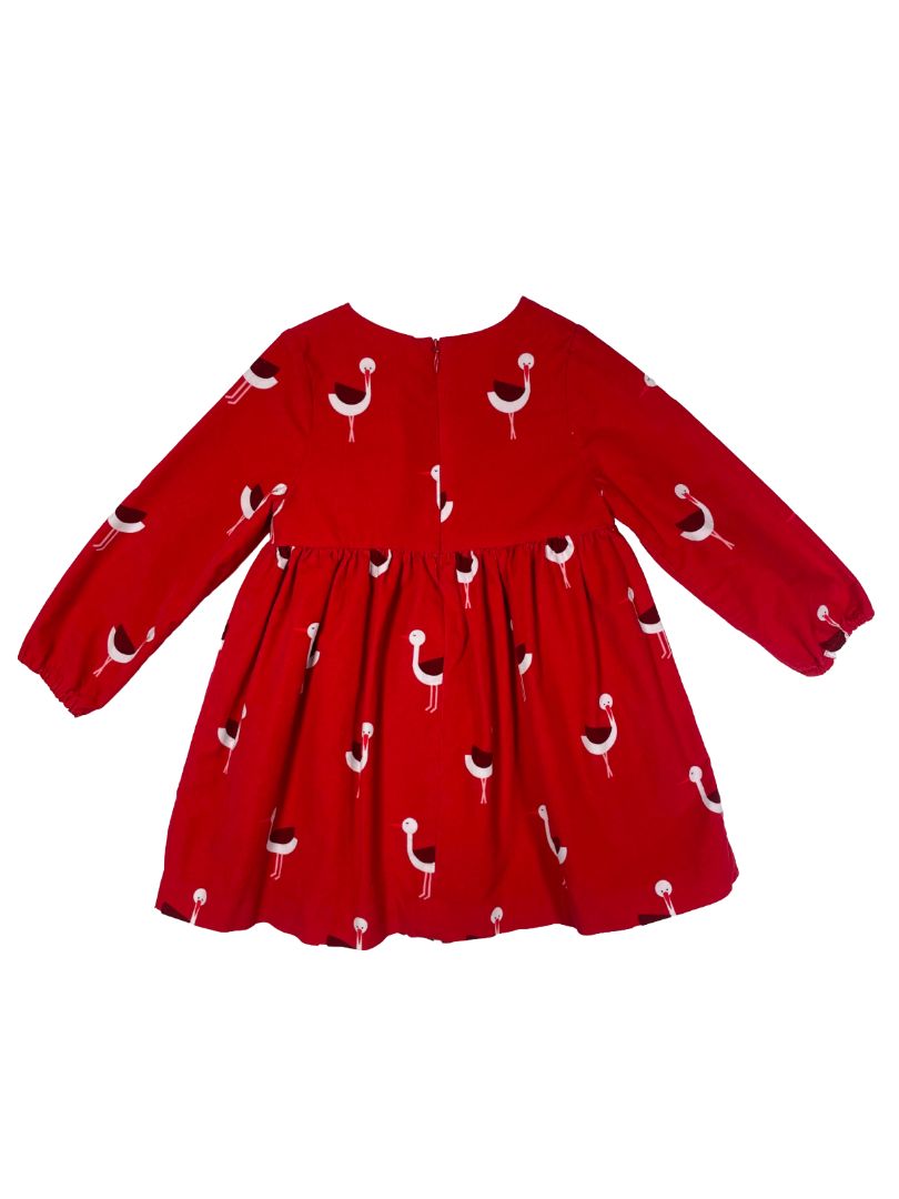 3/3T, Jacadi, Red, Corduroy long-sleeve bird dress