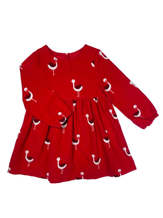 3/3T, Jacadi, Red, Corduroy long-sleeve bird dress
