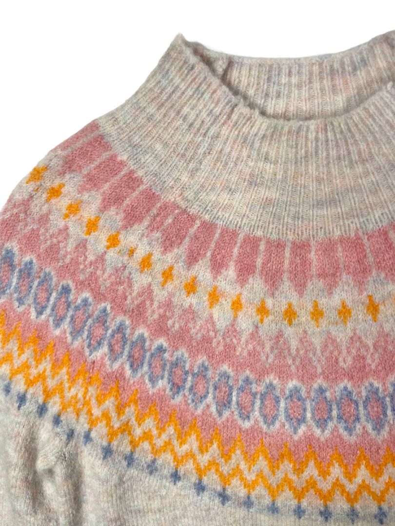 2-3, J.Crew Crewcuts, Cream, NEW w/ tags - Super soft wool/alpaca mix mock neck fair isle sweater, pink/yellow/blue