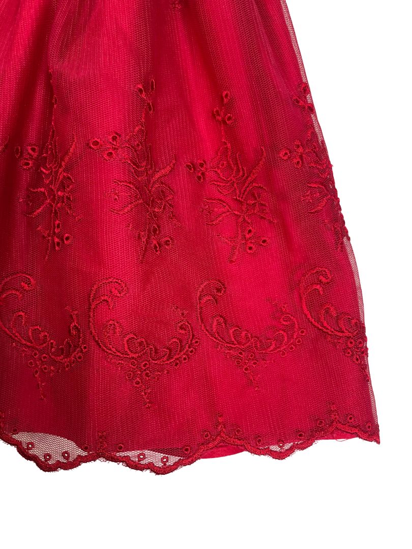 18 mo, My Princess Wear, Red, Sleeveless special occasion dress, waist bow, embroidered overlay + bloomers SET