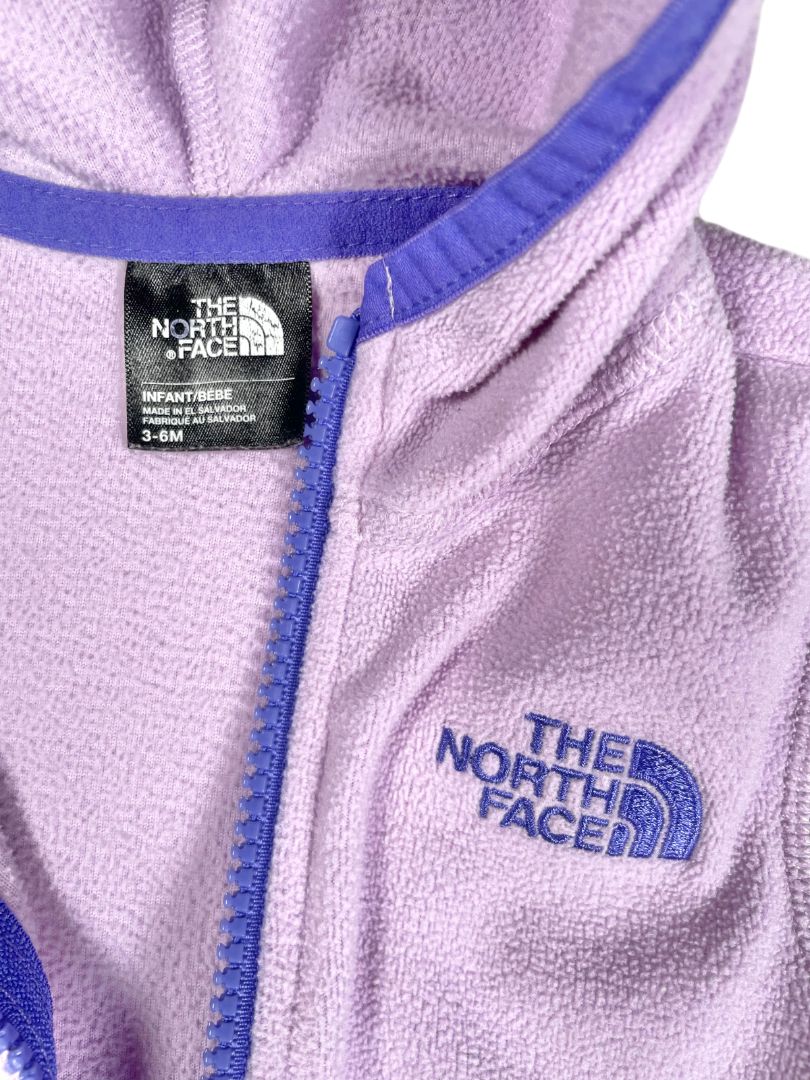 3-6 mo, The North Face, Purple, Fleece zip-up hooded jacket, contrast trim