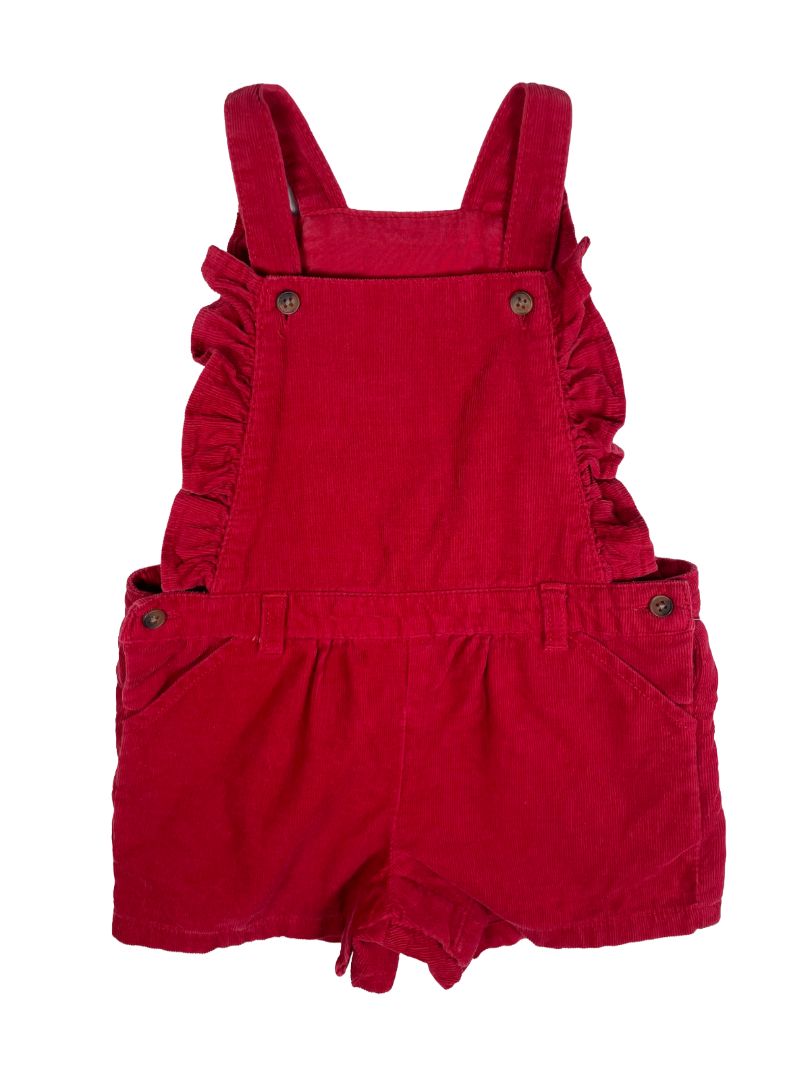 18 mo, Bout'Chou, Red, Corduroy ruffled shortalls/romper, adjustable straps, snap legs