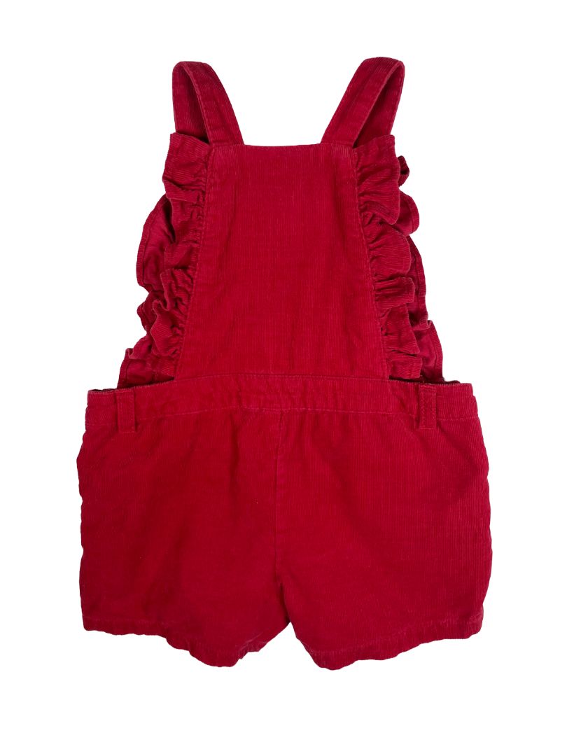 18 mo, Bout'Chou, Red, Corduroy ruffled shortalls/romper, adjustable straps, snap legs