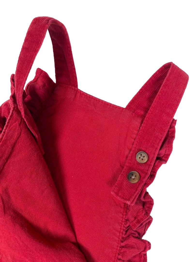 18 mo, Bout'Chou, Red, Corduroy ruffled shortalls/romper, adjustable straps, snap legs