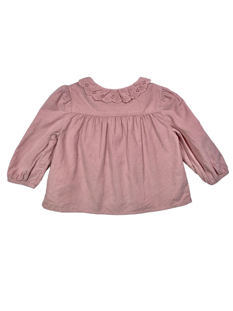 18 mo, Cyrillus, Pink, Button-up corduroy blouse, lace collar