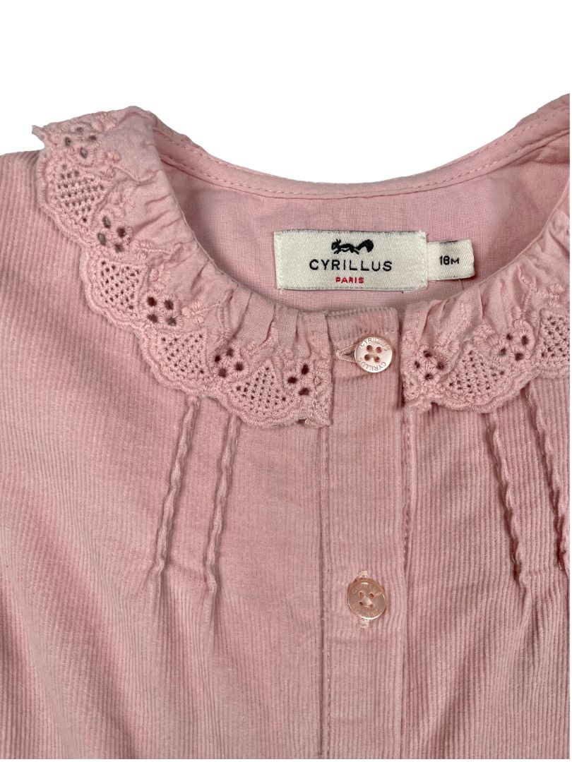 18 mo, Cyrillus, Pink, Button-up corduroy blouse, lace collar
