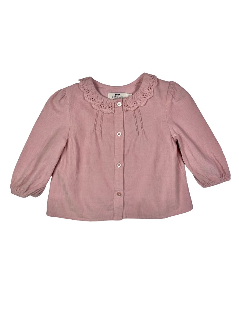18 mo, Cyrillus, Pink, Button-up corduroy blouse, lace collar