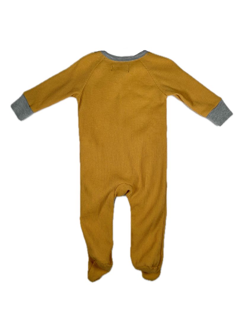 6-9 mo, 7 for All Mankind, Yellow, Footed long-sleeve waffle-knit coverall, yellow/grey