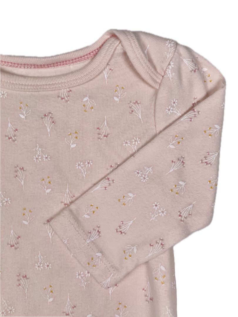 0-3 mo, Cloud Island, Pink, Floral print long-sleeve bodysuit