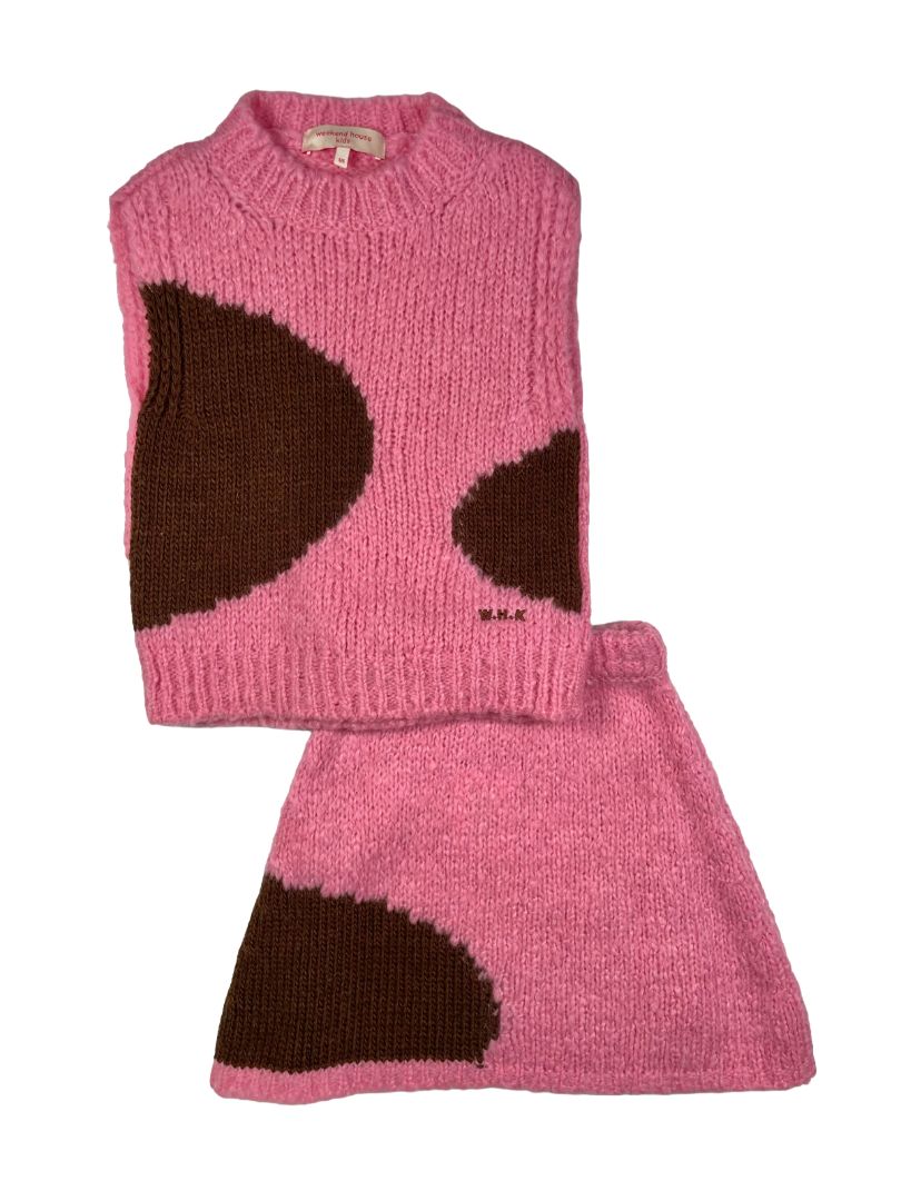 5-6, Weekend House Kids, Pink, Two-tone wool mix knit skirt