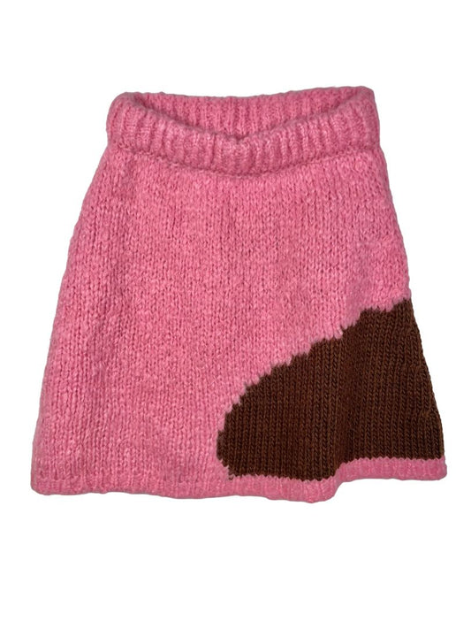 5-6, Weekend House Kids, Pink, Two-tone wool mix knit skirt