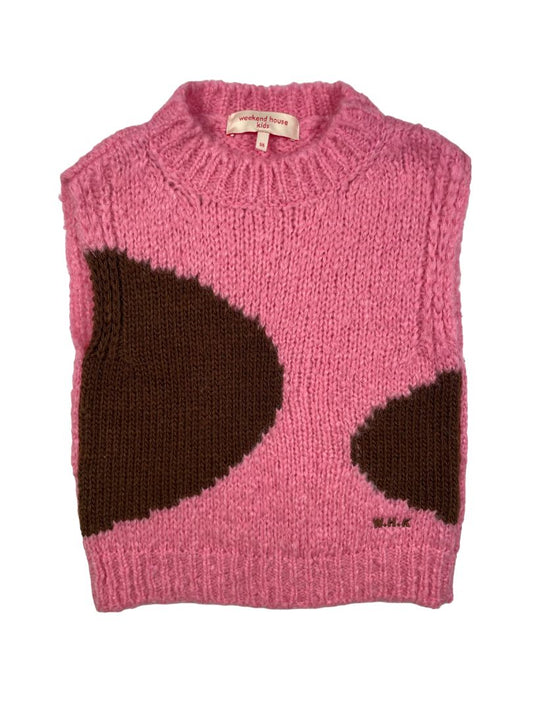 5-6, Weekend House Kids, Pink, Two-tone wool mix sleeveless sweater