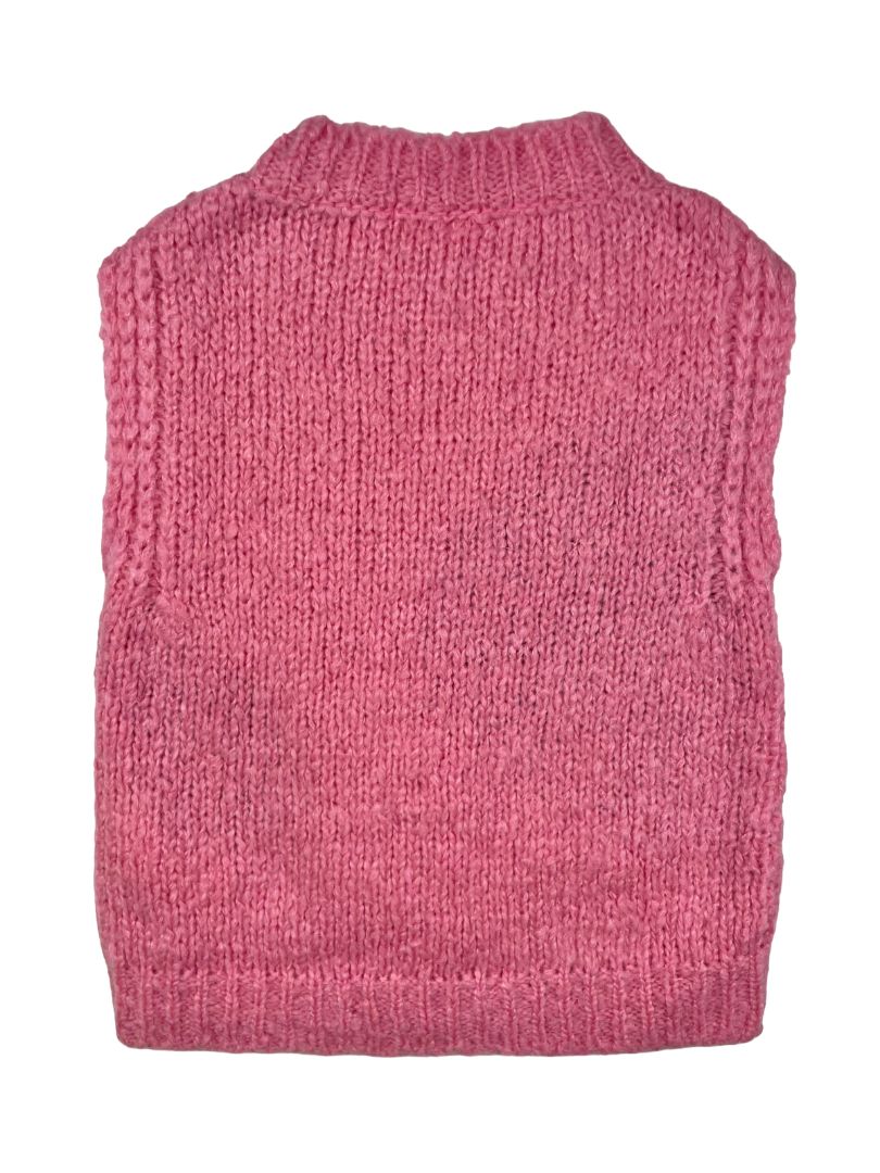 5-6, Weekend House Kids, Pink, Two-tone wool mix sleeveless sweater