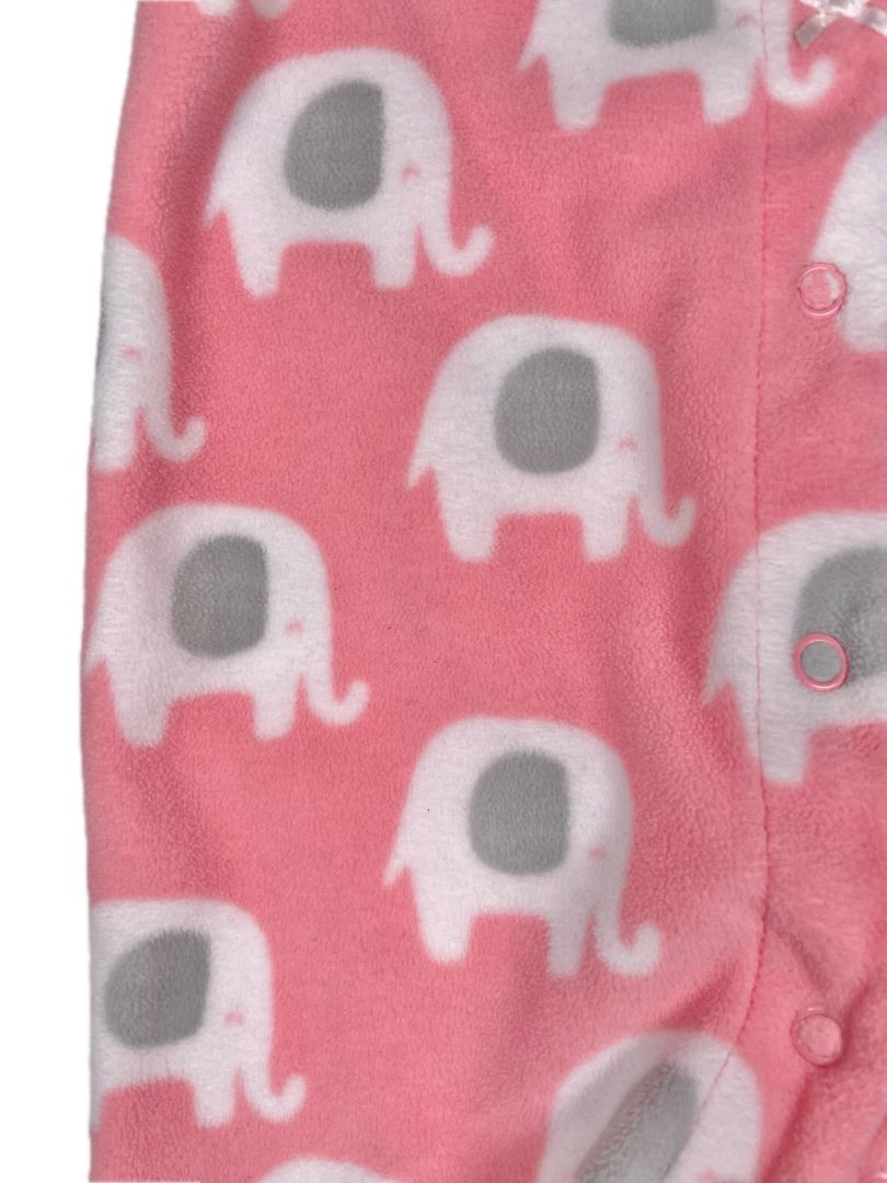 6 mo, Carter's, Pink, Elephant print fleece footed Sleep & Play, snap-up, white/grey