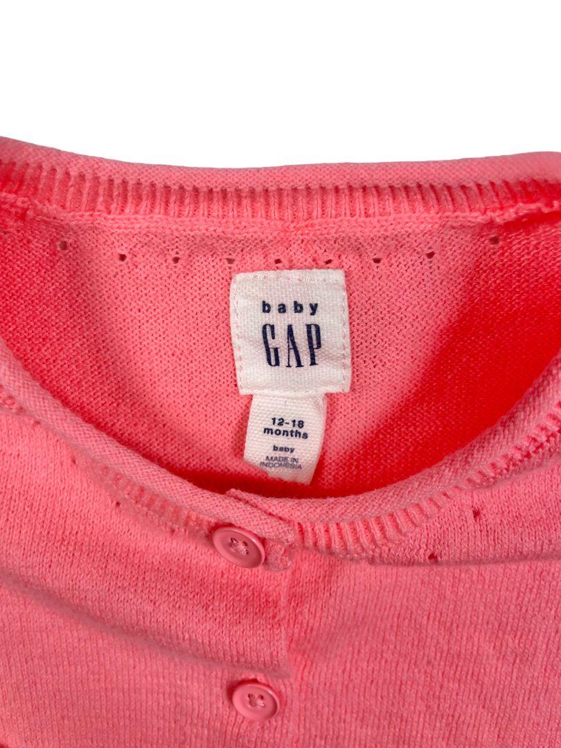 12-18 mo, babyGap, Pink, Neon button-up cardigan, pointelle accents