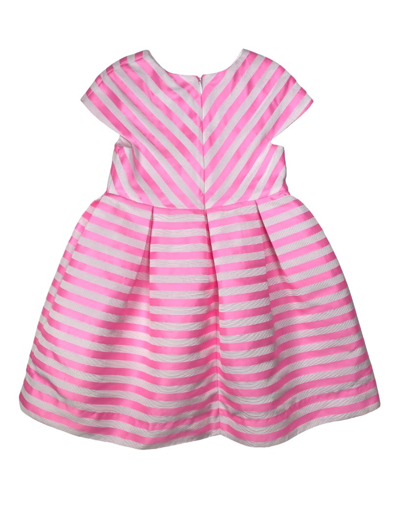5/5T, Jacadi, Pink, Cap sleeve white-striped jacquard special occasion dress, box pleats